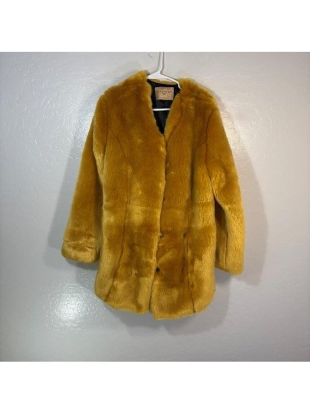 SpiritHoods Coat Womens Large Yellow Faux Fur Collector's Edition Overcoat Lined
